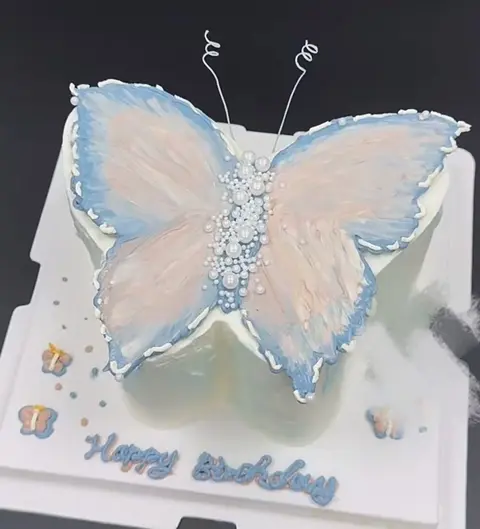 #540 large butterfly shaped birthday cake with pastel pink and blue buttercream by KK Bakery in Rosemead
