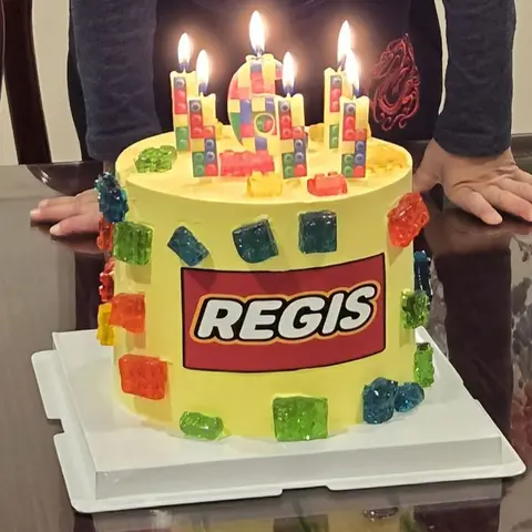 #579 Roblox inspired birthday cake with colorful block decorations and character candles by KK Bakery in Rosemead
